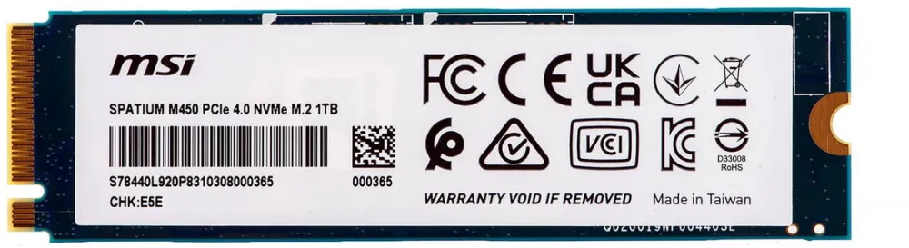 SSD MSI SPATIUM M450 PCIe 4.0 NVMe M.2 1000GB PCI Express 4.0 3D NAND