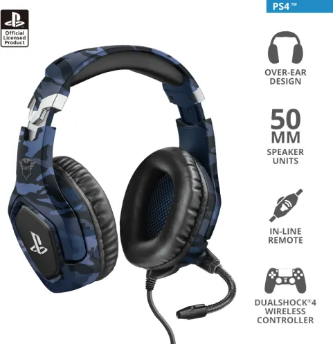 Casti Over-Head TRUST GXT 488 Forze-G PS4 Gaming PlayStation official licensed product - Albastru