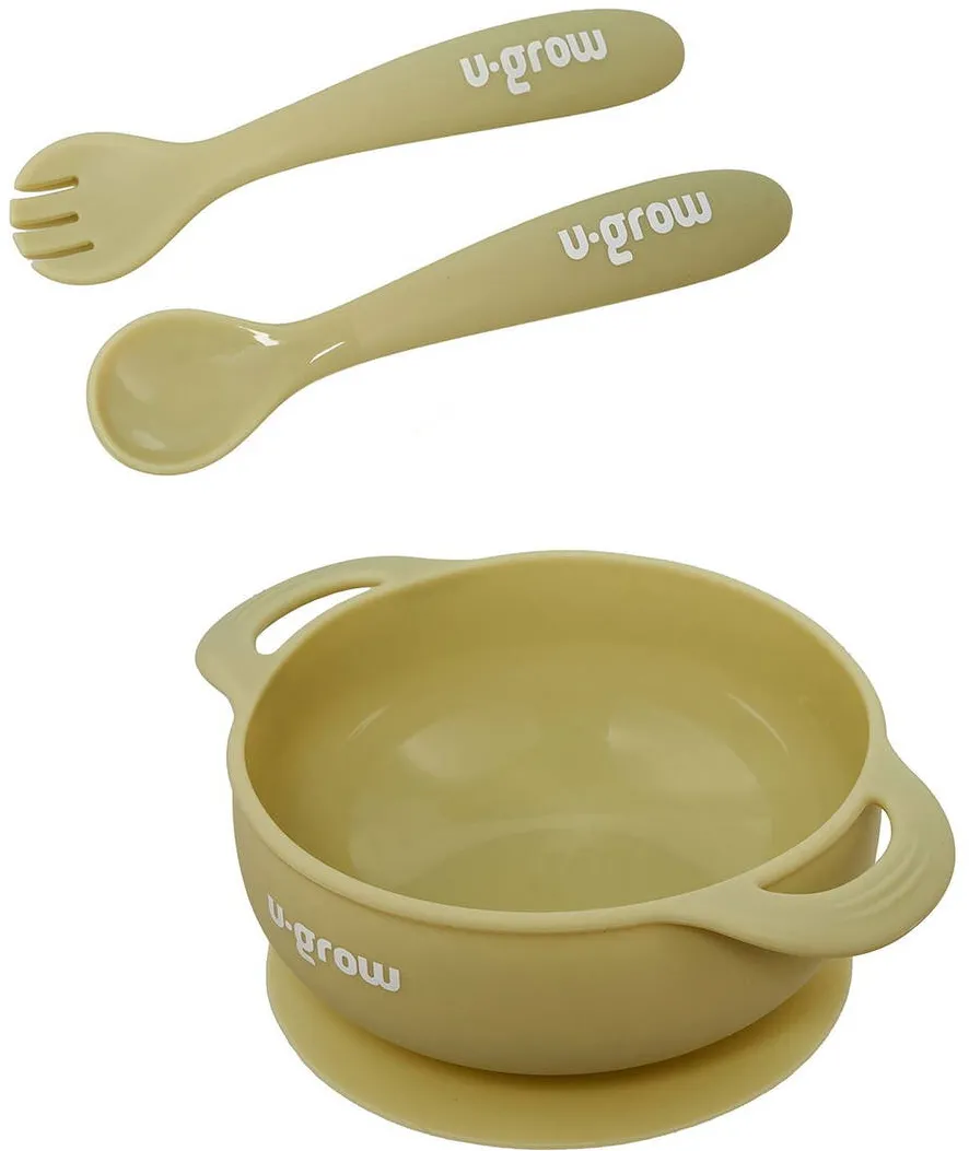 U-GROW Set bol & lingurita silicon, olive, U-Grow