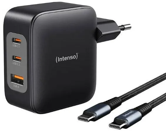 Set incarcator retea Intenso GaN 100W 2x USB-C 1x USB-A cu cablu 2 m