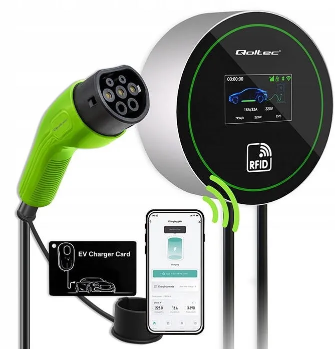 QOLTEC EV Charging Station 2in1 Type2 22kW WiFi LCD