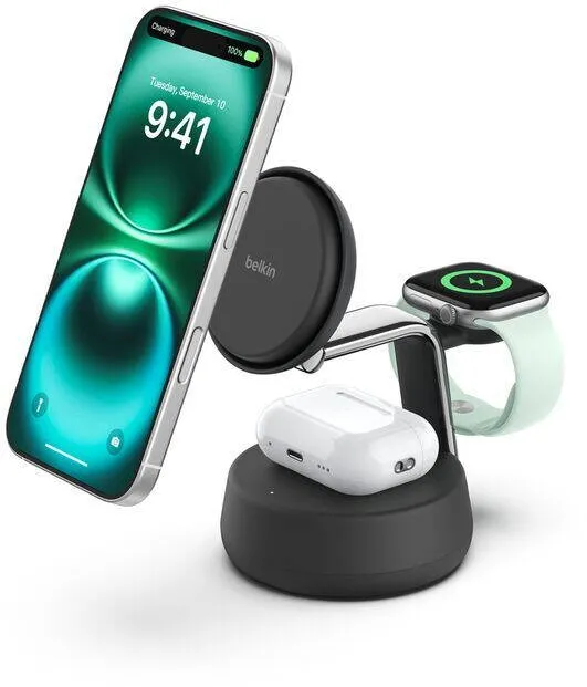 BELKIN Incarcator magnetic UltraCharge Pro 25W Qi2 3 in 1, negru