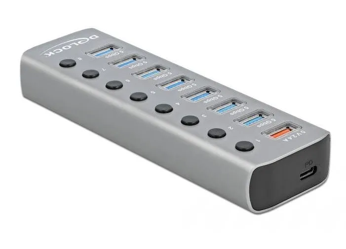 Docking Station DELOCK HUB USB 3.2Gen1 7Port +port de incarcare rapida +USB-C PD 3.0