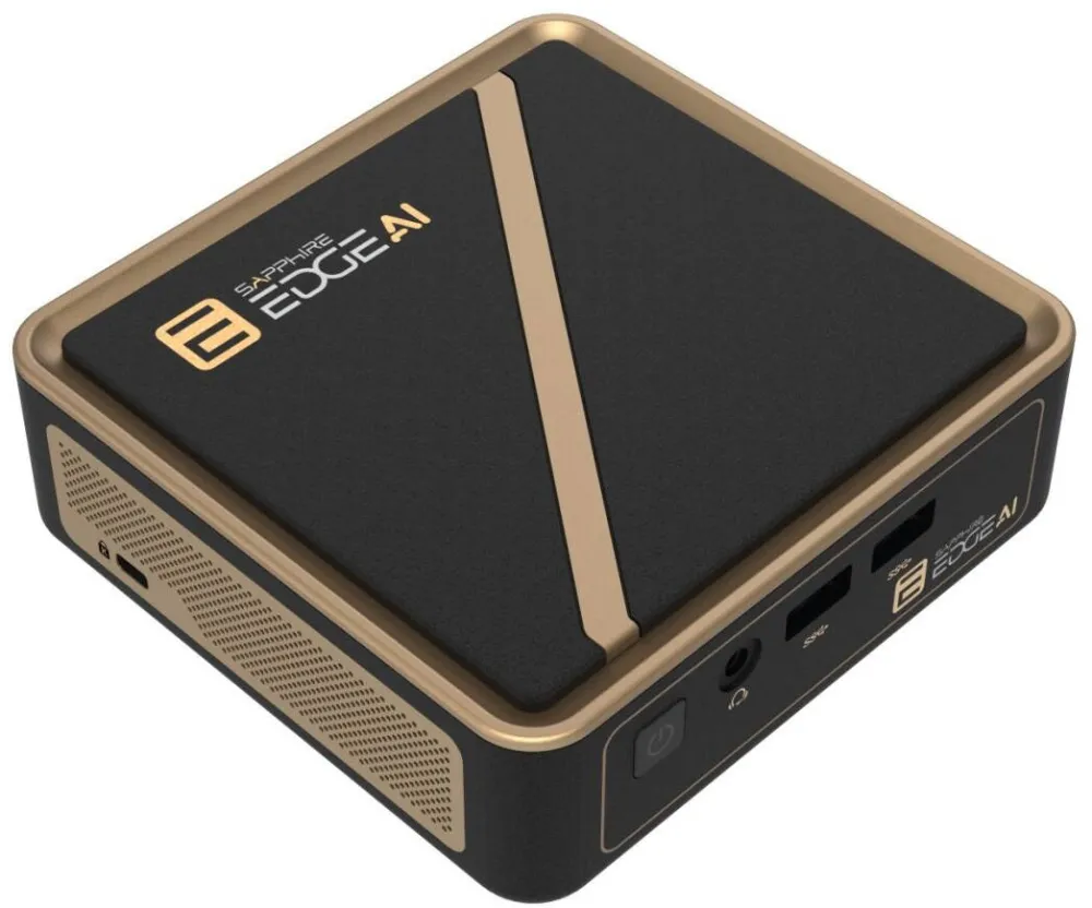 Sistem Mini SAPPHIRE Mini PC Sapphire Edge AI 370, AMD Ryzen AI 9 HX 370, 2,5 Gigabit, Negru/Auriu, 117x111x30mm