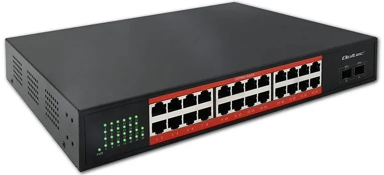 Switch QOLTEC Switch Qoltec, Gigabit Ethernet PoE, 24x RJ45, 2x SFP, 1000 Mb/s
