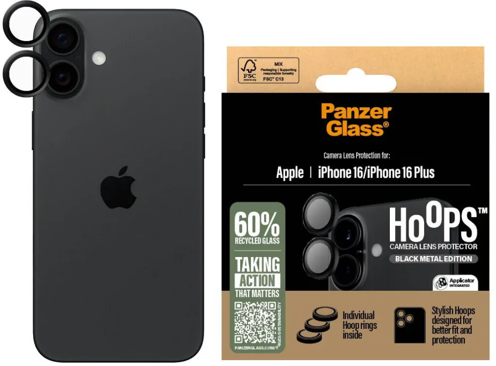 PanzerGlass Folie Camera pentru iPhone 16 / iPhone 16 Plus - PanzerGlass Hoops Series - Black
