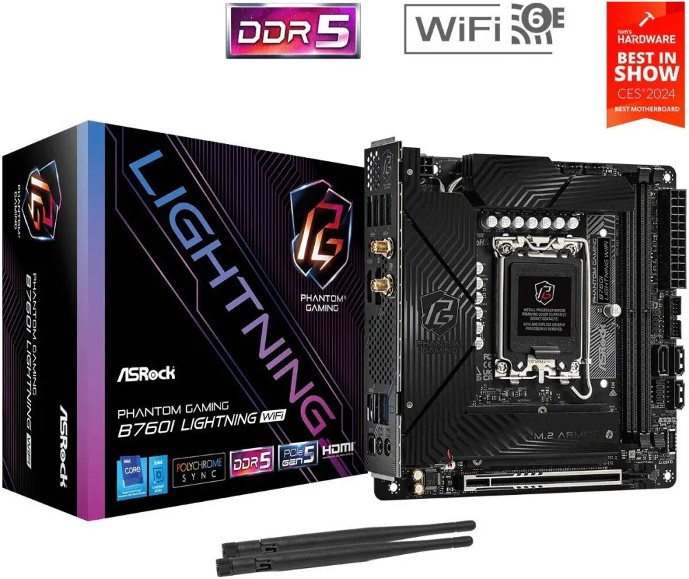 Placa de Baza ASRock Placa de baza ASROCK B760I LIGHTNING WIFI, Mini-ITX, Wi-Fi 6E, Bluetooth 5.3, LGA 1700, DDR5, 170x170mm