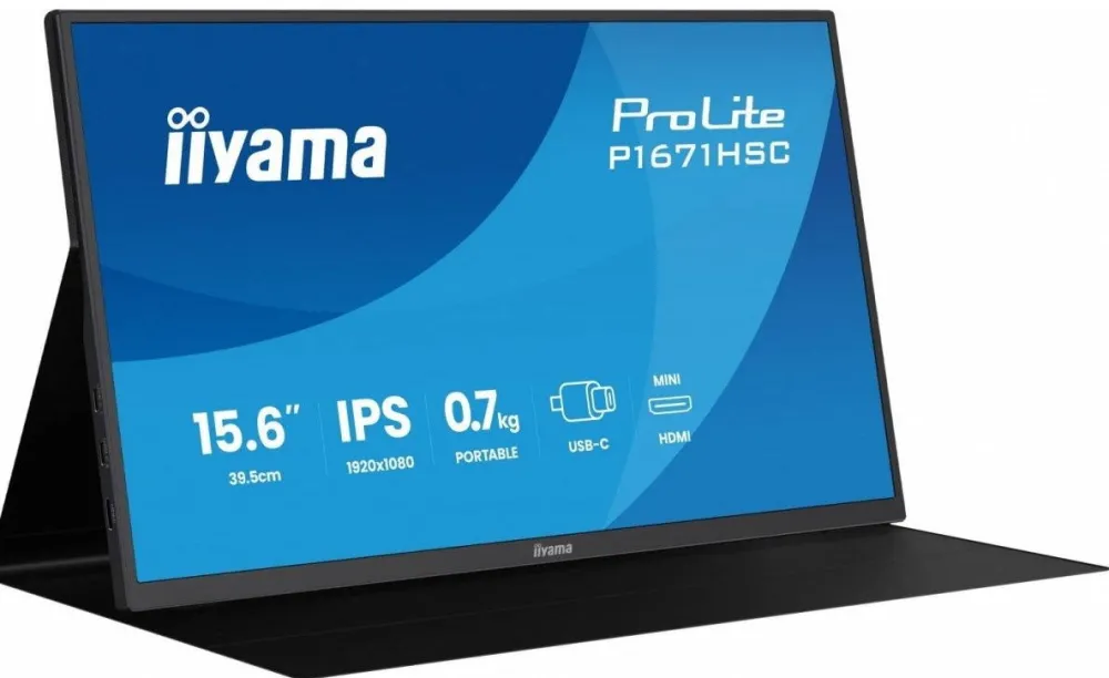 Monitor IIyama Monitor portabil IIYAMA 15.6", Full HD IPS, 0.7 kg, cu USB-C, difuzoare integrate, husa din piele