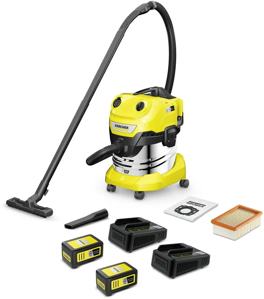 Aspirator Karcher umed si uscat cu baterie WD 4-18 S Set cu baterie dubla