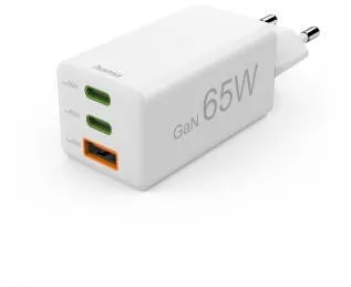 HAMA Fast Charger, GaN, 2x USB-C, 1x USB-A, Mini Charger, PD, 65 W, white
