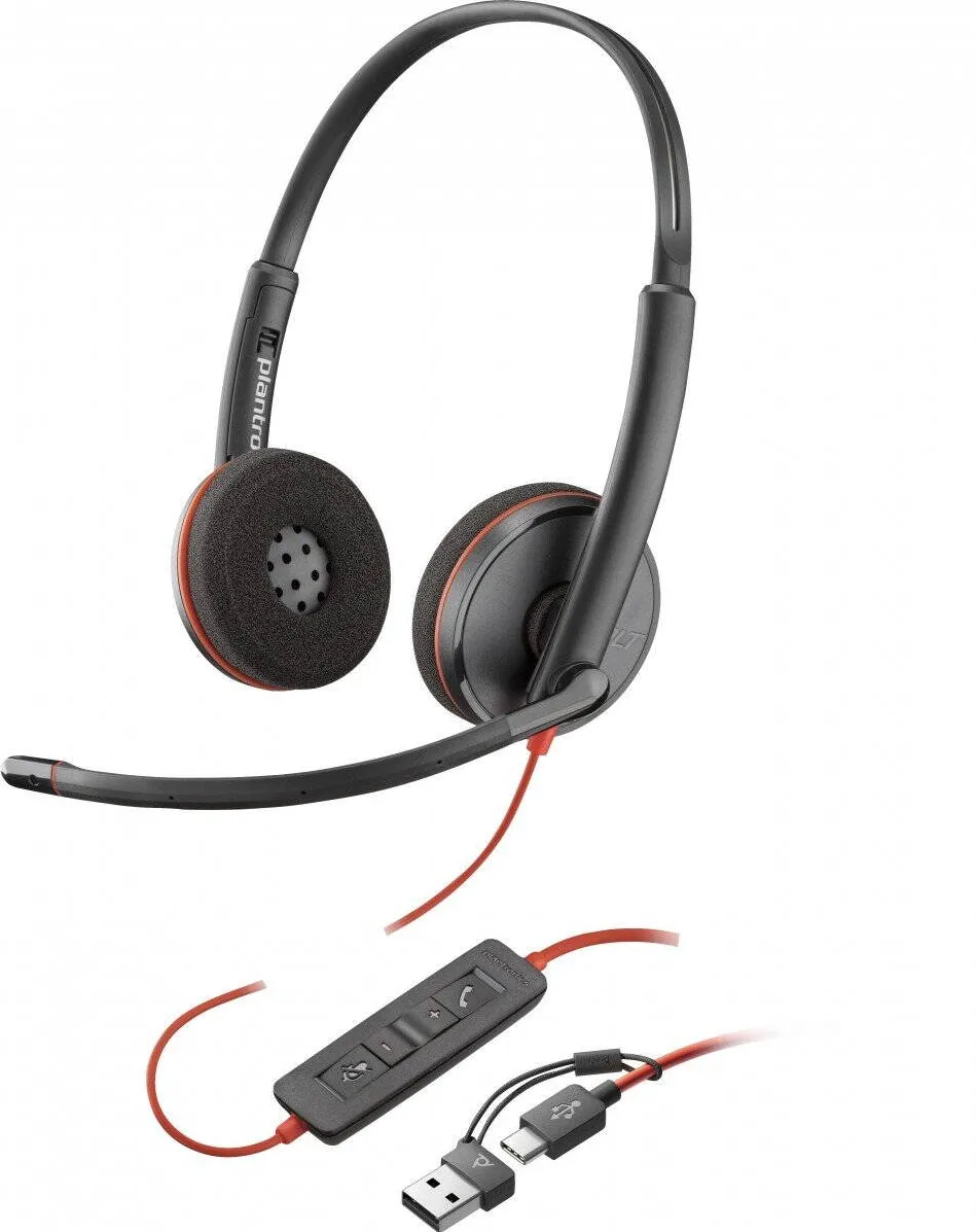 Casti Office/Call Center Poly Blackwire 3220 Stereo USB-C Headset +USB-C/A Adapter (Bulk)
