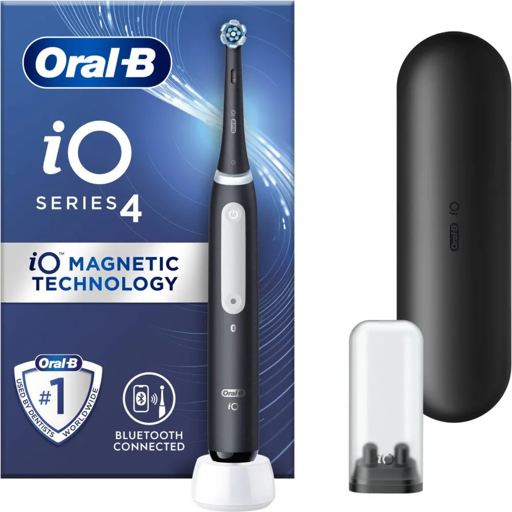 ORAL-B Periuta de dinti electrica Oral-B iO4 cu Tehnologie Magnetica si Micro-Vibratii,, Senzor de presiune Smart, 4 moduri, 1 capat, Trusa de calatorie, Negru