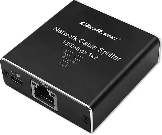 Switch QOLTEC Switch mini, Qoltec, port RJ45, 1000Mbps, USB-C, Aluminiu, Cablu 0, 90m, 57 x 55 x 20 mm, 1Gbps, raza de actiune pana la 100m, instalare rapida, LED-uri indicatoare, Negru