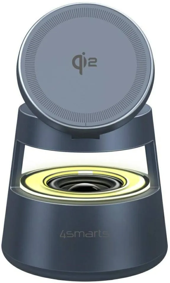 4smarts Statie de incarcare wireless 3 in 1 Aura Sound, 30W, gri, 18x9,5x8,3cm