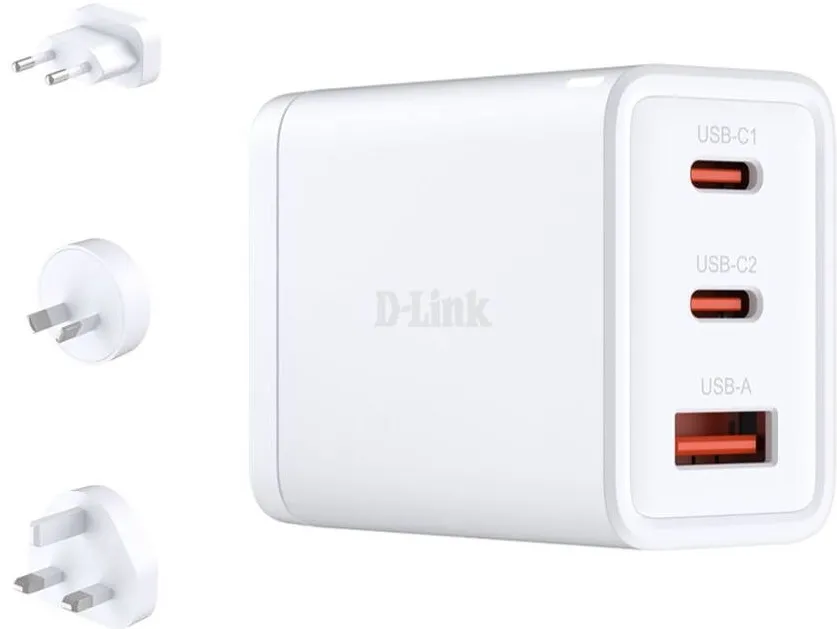 D-Link Incarcator cu adaptoare priza D-Link, DCP-651, 65W GaN, 1xUSB-A, 2xUSB-C, Alb