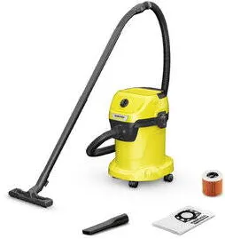 Aspirator Karcher multifunctional WD 3 V-17/4/20 1.628-130, Aspirare umeda si uscata, 17 l, Furtun 2 m, 1000 W, Sac filtru din hartie, Functie de suflare (Galben/Negru)