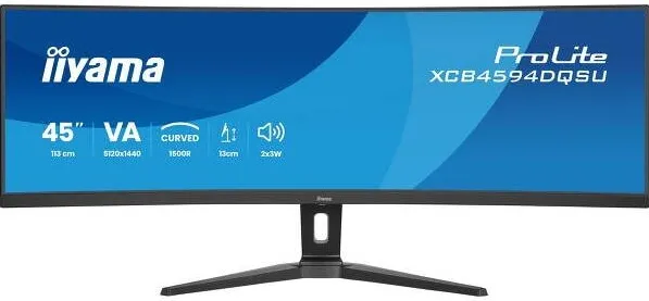 Monitor IIyama Monitor VA LED Iiyama 44.5" XCB4594DQSU-B1, 5120 x 1440, HDMI, DisplayPort, Ecran curbat, Boxe, 75 Hz, 2 ms Negru