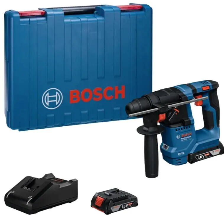BOSCH Ciocan rotopercutor pe acumulator Bosch Professional GBH 18V-18, 0611927001, 18 V, 1.5 J, SDS Plus, 4 – 18 mm diametru gaurire, limitator gaurire, maner suplimentar, 2 acumulatori GBA 18V 2.0Ah, incarcator GAL 18V-20, valiza profesionala