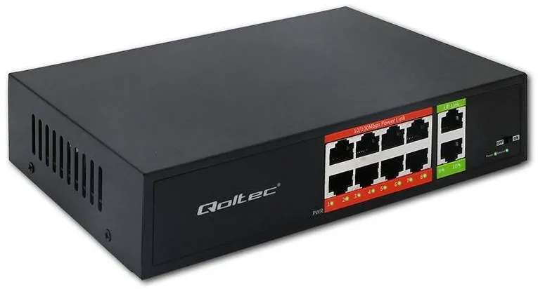 Switch QOLTEC Switch fara management Qoltec, 8x RJ45, 2x RJ45 Uplink, 120W, 10/100Mb/s