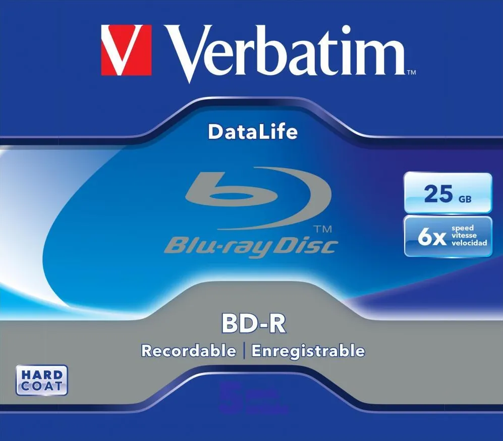 VERBATIM BD-R SL Datalife 25GB 6X Jewel Case No ID