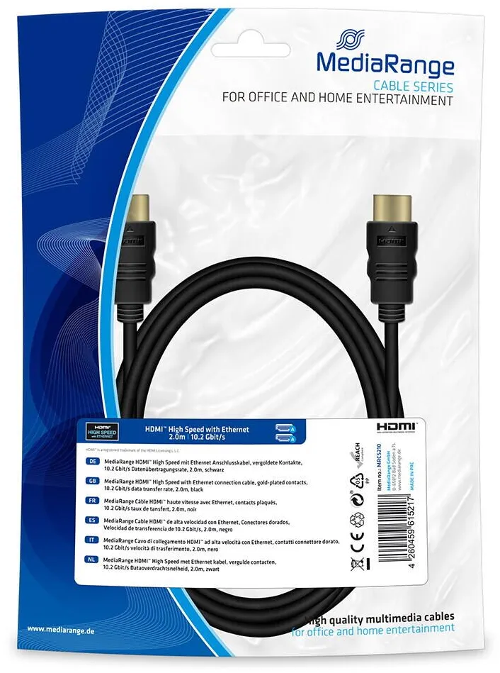 MediaRange HDMI HighSpeed Ethernet Anschlussk. 10.2Gibt/s 2m