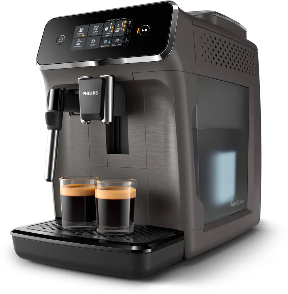 Espressor Philips automat EP2224/10, 2 Bauturi, Rasnita Ceramica, Sistem de Spumare a Laptelui, Ecran Tactil, Negru
