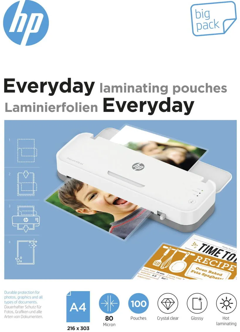 HP Everyday Laminating Pouches A4 80 Micron, Big Pack 100 pcs.