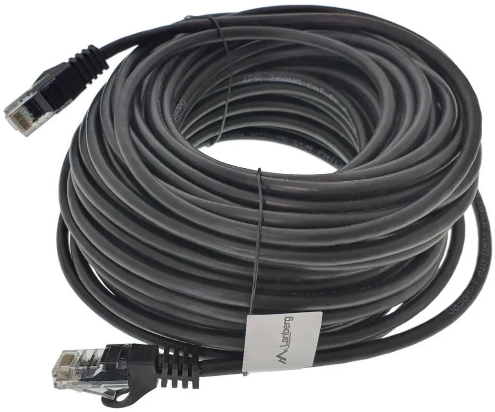 Cablu LANBERG Cablu UTP, Lanberg 40677, cat 5e, mufat 2xRJ45, lungime 20m, AWG 26, 100 MHz, de legatura retea, ethernet, negru Negru 20 m