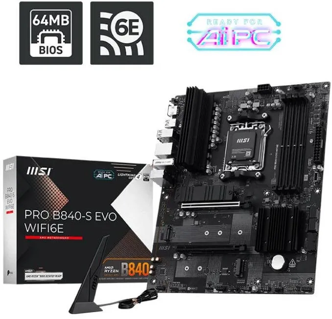 Placa de Baza MSI Placa de baza Msi PRO B840-S EVO, AM5, 4xDDR5, 256GB, ATX, WiFi6E