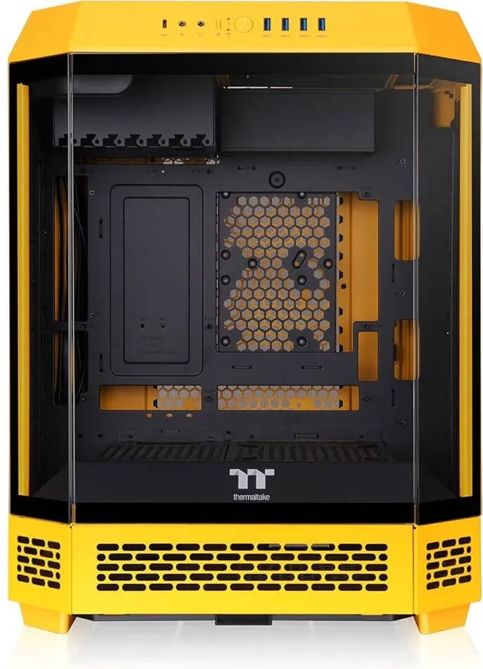 Carcasa PC Thermaltake Thermaltake The Tower 600, Carcasa Mid-Tower E‑ATX, 3 Panouri Laterale din Sticla Temperata, Design Vertical, Suporta Placi de Baza ATX/E‑ATX, Compatibila cu Radiatoare de 420 mm si Placi Grafice Performante, Bumblebee