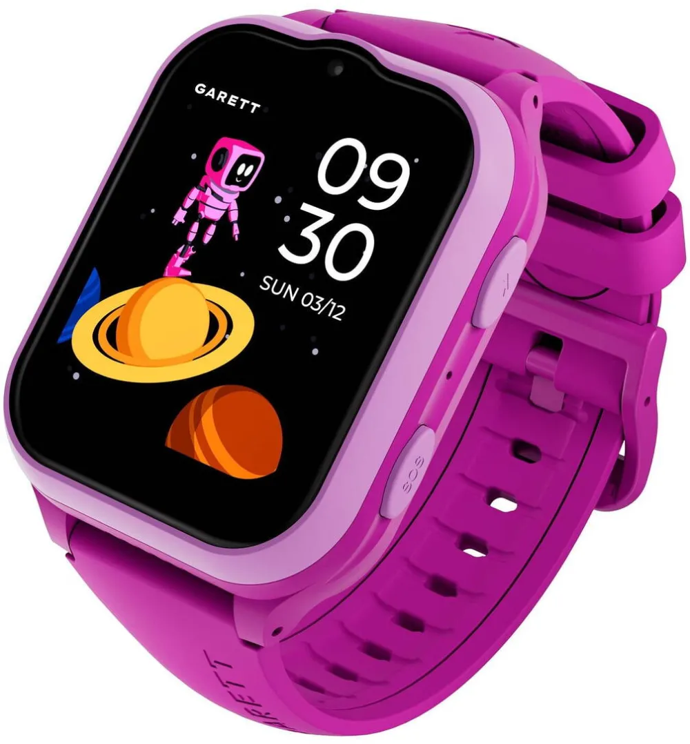 Smartwatch Garett pentru copii, Kids eSim 4G, roz, GPS, 4G LTE