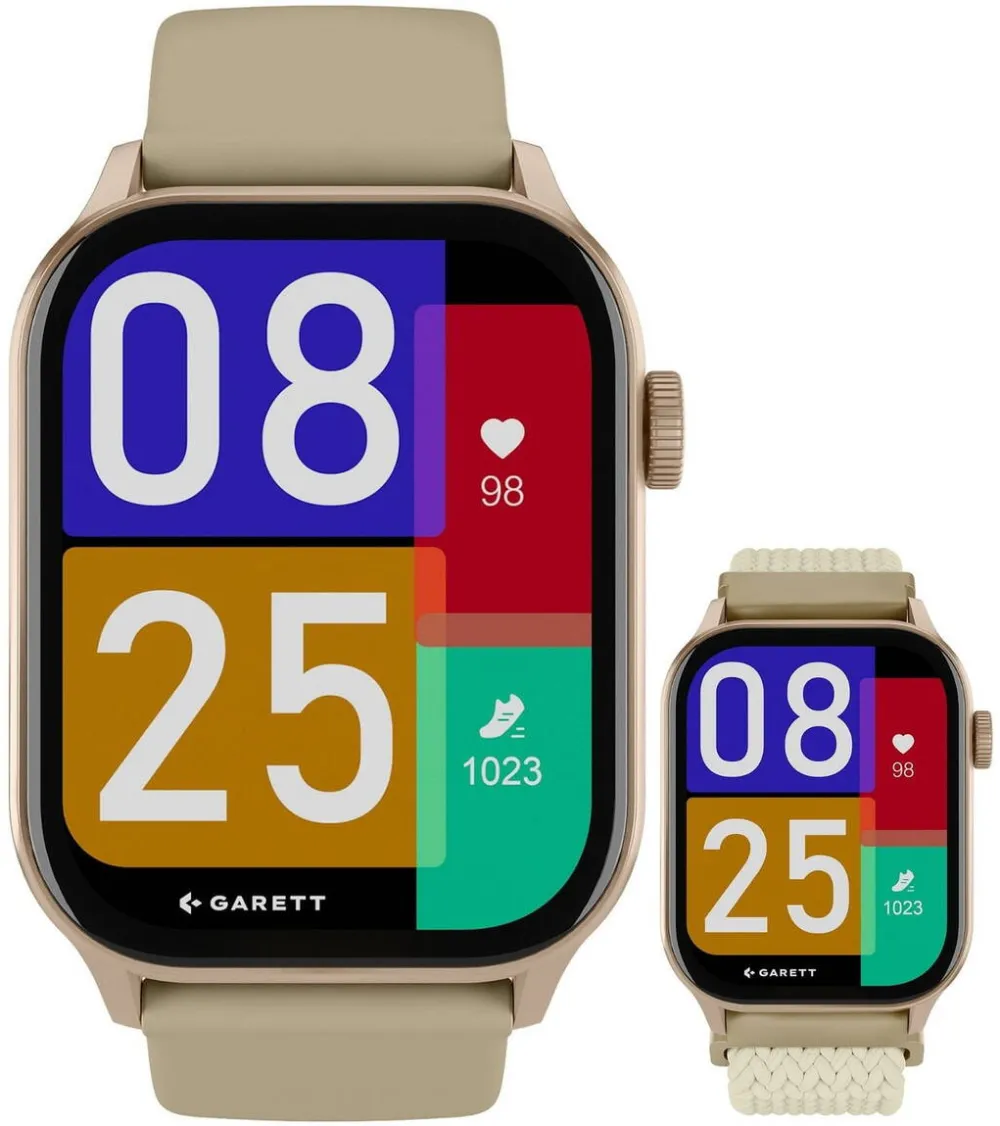 Smartwatch Garett Activity 3 Gold, bej, set, ecran AMOLED, cureaua din silicon