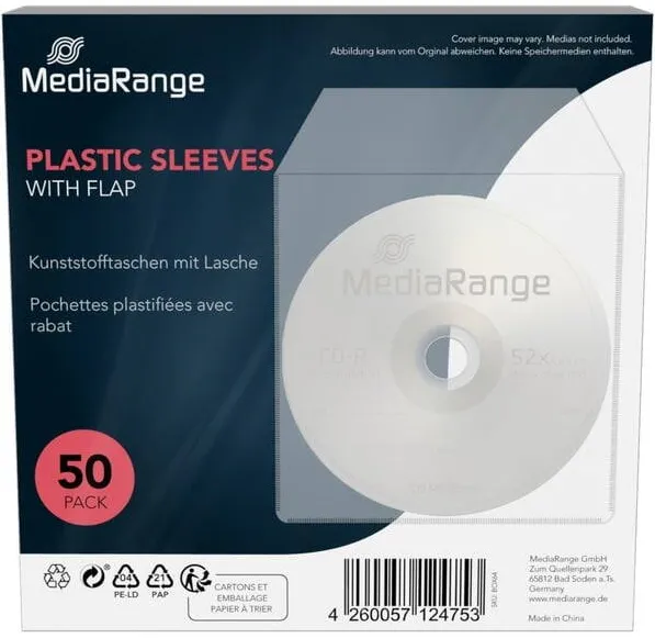 MediaRange CD Hüllen 50pcs Transparent Plastik