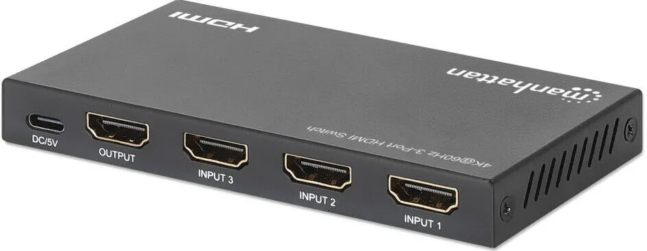 Switch MANHATTAN HDMI cu telecomanda, 3 porturi, 3 intrari - 1 iesire, 4k@60Hz, HDR, 18 Gbps, HDCP 2.2, Manhattan, 208222