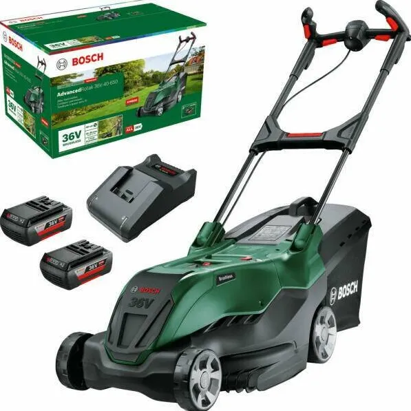 BOSCH cordless lawn mower AdvancedRotak 36V-40-650, 36Volt (green/black, 2x Li-ion battery 2.0Ah, POWER FOR ALL)
