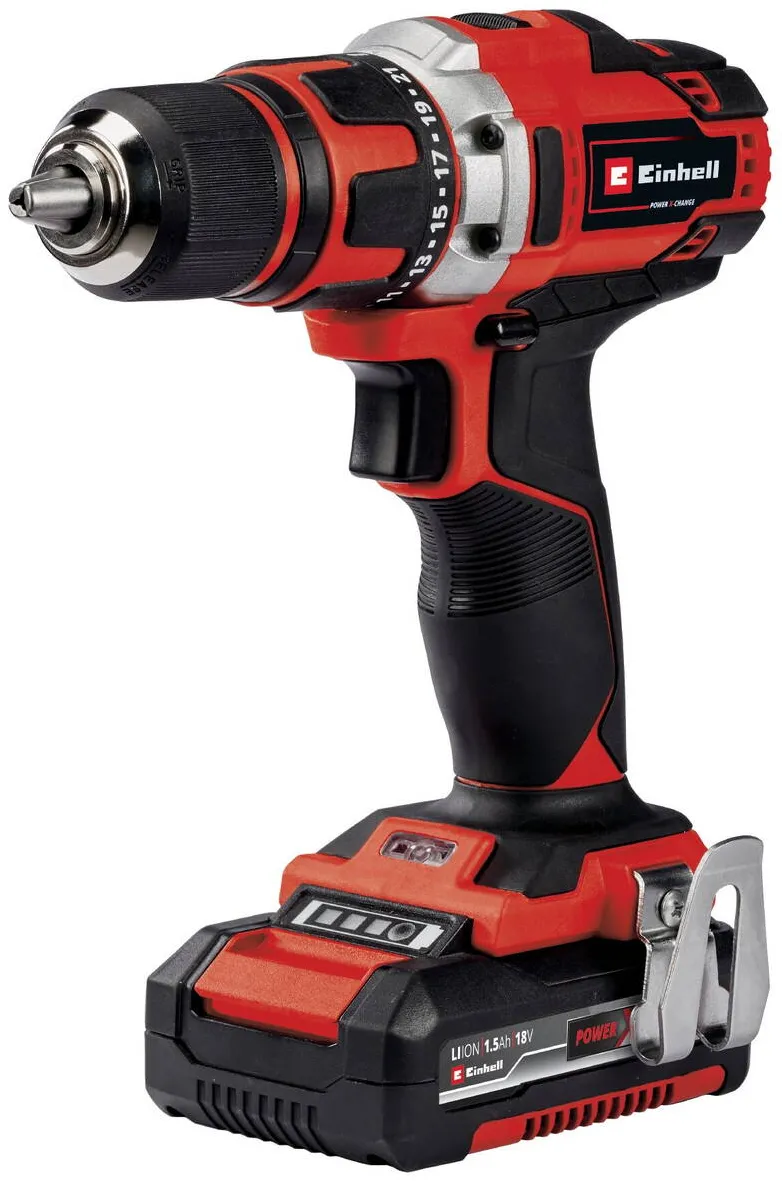 Einhell Masina de gaurit si insurubat (bormasina) pe acumulator Einhell TE-CD 18/40-1 Li, 18 V, tehnologia PXC, 2 viteze, 1500 RPM, 40 Nm, 2 acumulatori 1.5 Ah, incarcator