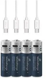 MediaRange Rechargeable USB-C Li-Ion Batteries, Mignon AA I 1.5V I 1.400mAh, 4-Pack