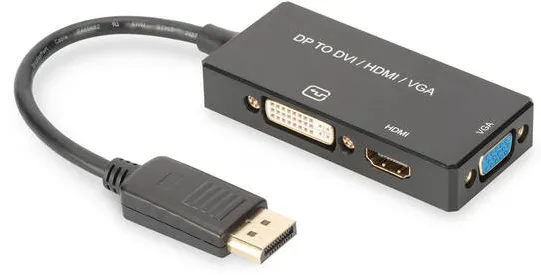 Adaptor Assmann converter cable DP - HDMI+DVI+VGA M-F/F/F 0 2m 3 in 1 Multi-Media cable CE bl gold