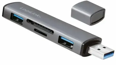 Hub USB Logilink USB 3.2 2-port, Gen2 cu cititoare de carduri, Aluminiu