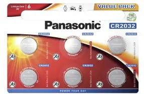 Panasonic "CR2032" Button Cell, 3V, Lithium, pack of 6