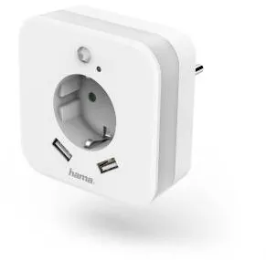 HAMA Night Light with Socket and USB, 2.4 A, 2 Outputs, Brightness Sensor