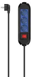 HAMA Power Strip, 3-Way, Switch, Wall Mounting, 1.5 m, black/blue