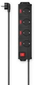 HAMA Power Strip, 4-Way, 90°, Individually Switchable, Wall Mounting, 1.4 m, blk