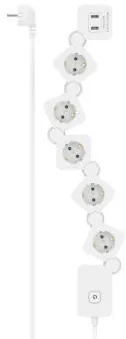 HAMA Power Strip, 5-Way, USB-A 12 W, Flexible, Switch, 1.4 m, white