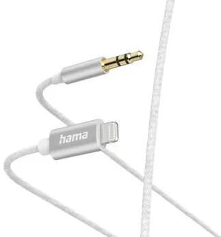 HAMA Lightning – 3.5 mm Jack Plug Aux Cable, Nylon, 1.0 m, white