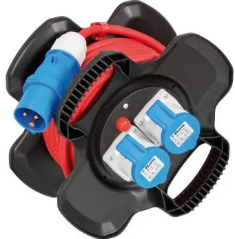 Brennenstuhl "X-Gum" CEE Cable Reel, 2x Socket, 3x Prot.-Con. Socket, 12m, IP44, outdoor