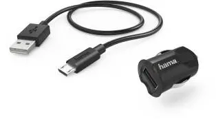 HAMA Car Charger with Micro-USB Charging Cable, 12 W, 1.0 m, black
