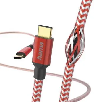 HAMA "Reflective" Charging Cable, USB-C - USB-C, 1.5 m, Nylon, red
