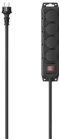 HAMA Power Strip, 4-Way, for IP44 Outdoors, Switch, Wall Mounting, 4 m, blk