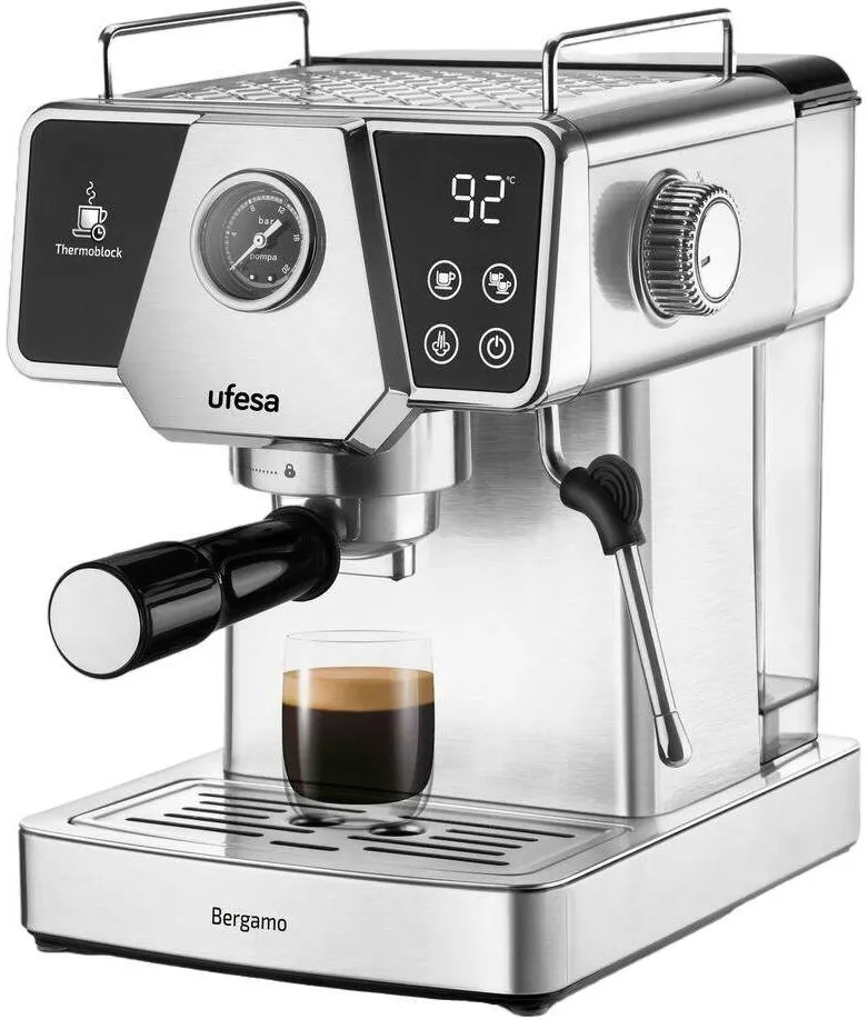 Espressor Ufesa Bergamo, Ufesa, 20bar, 1350W, 1.8l, Argintiu/Negru